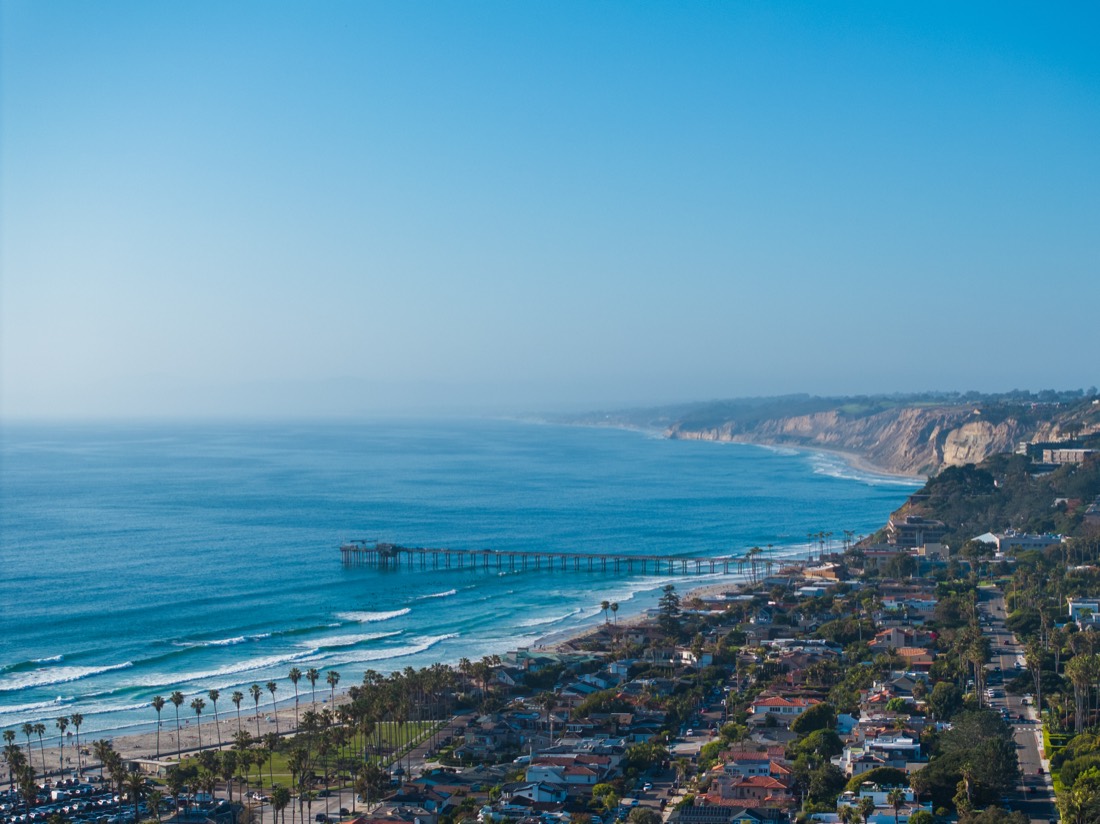 Aerial drone shot over Coronado Island on a Sunny Day San Diego