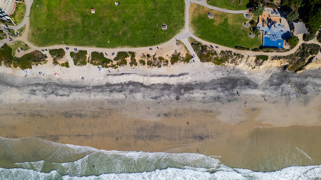 Aerial Photo of Powerhouse Park in Del Mar on a Beautiful Sunny Day on the beach