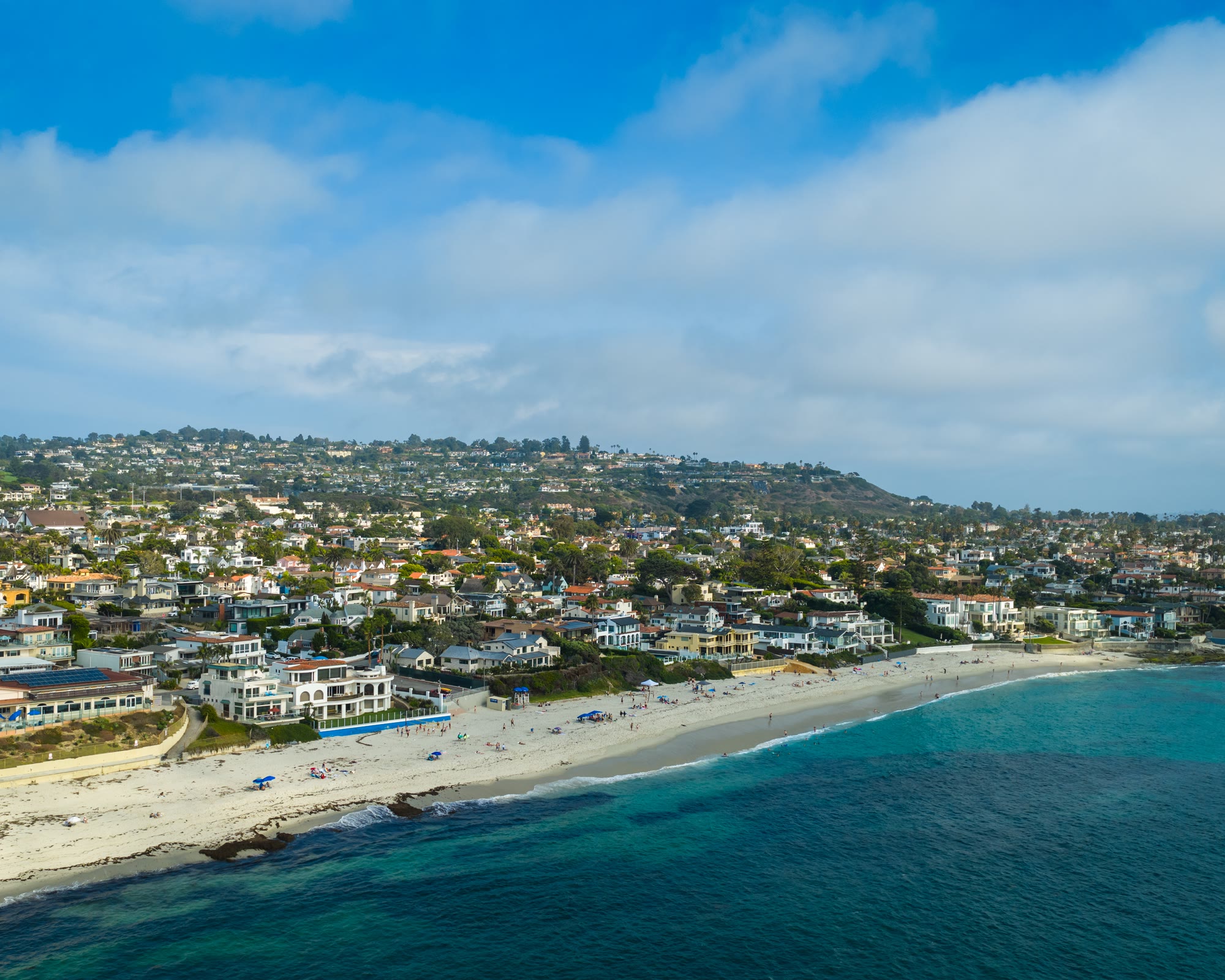 Aerial shot of the La Jolla Coastline and Marine Street Beach