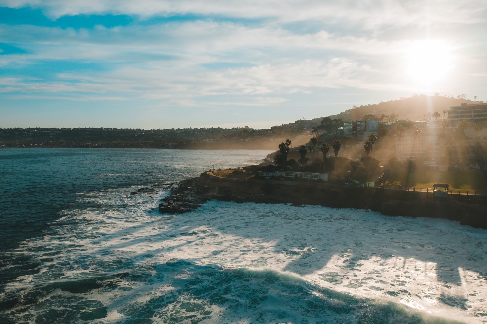 Sunrise over the waves at La Jolla Cove
