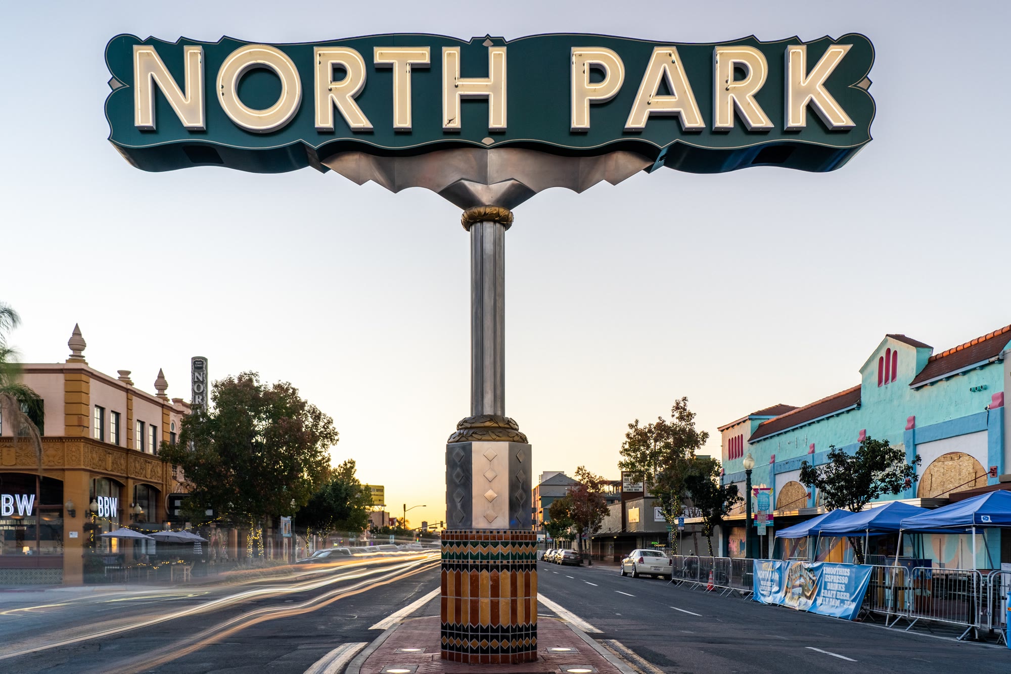 North Park Sign on University Avenue Long Exposure, Night
