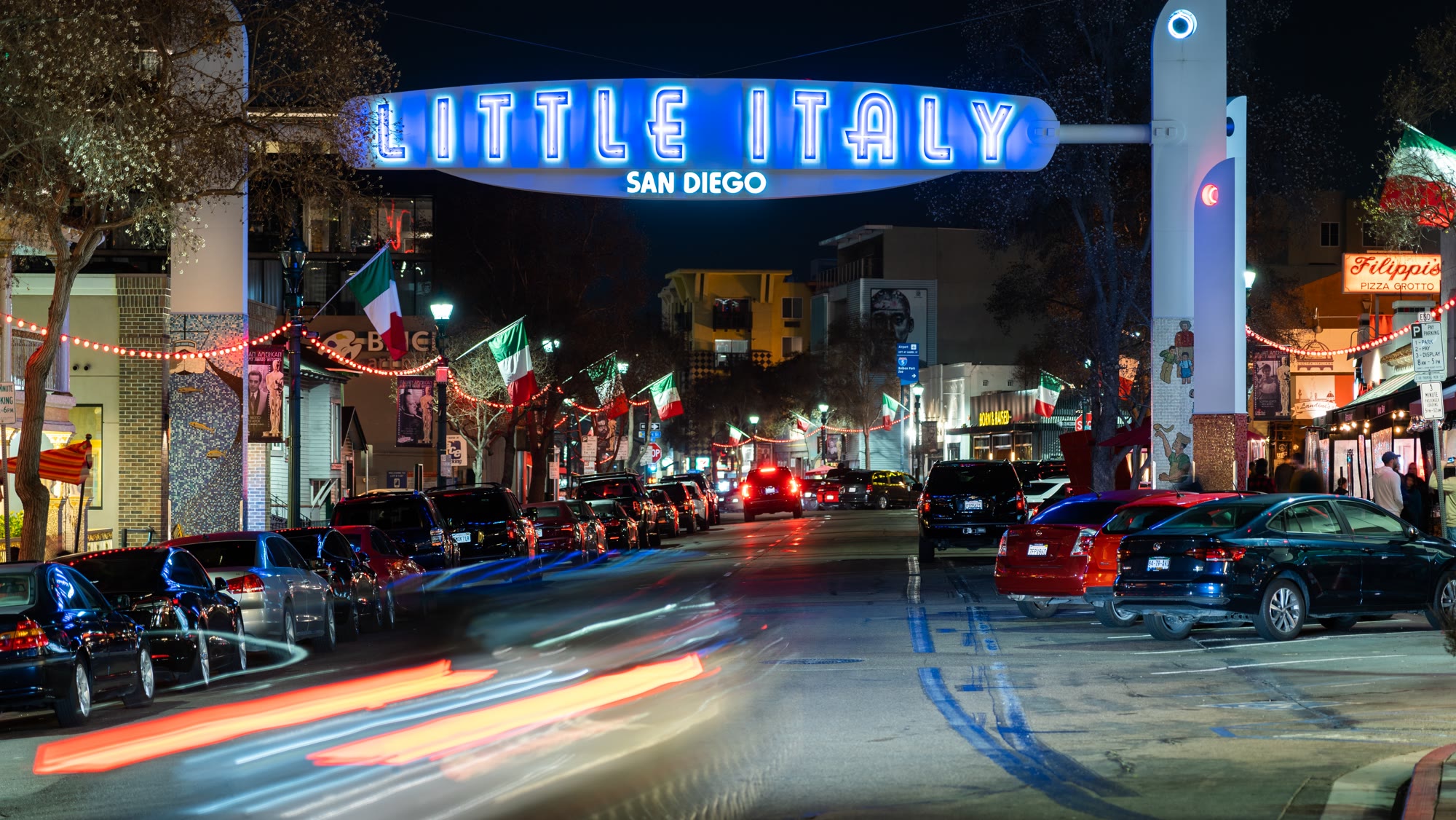 Long Exposure of Little Italy Sign on India Street, night