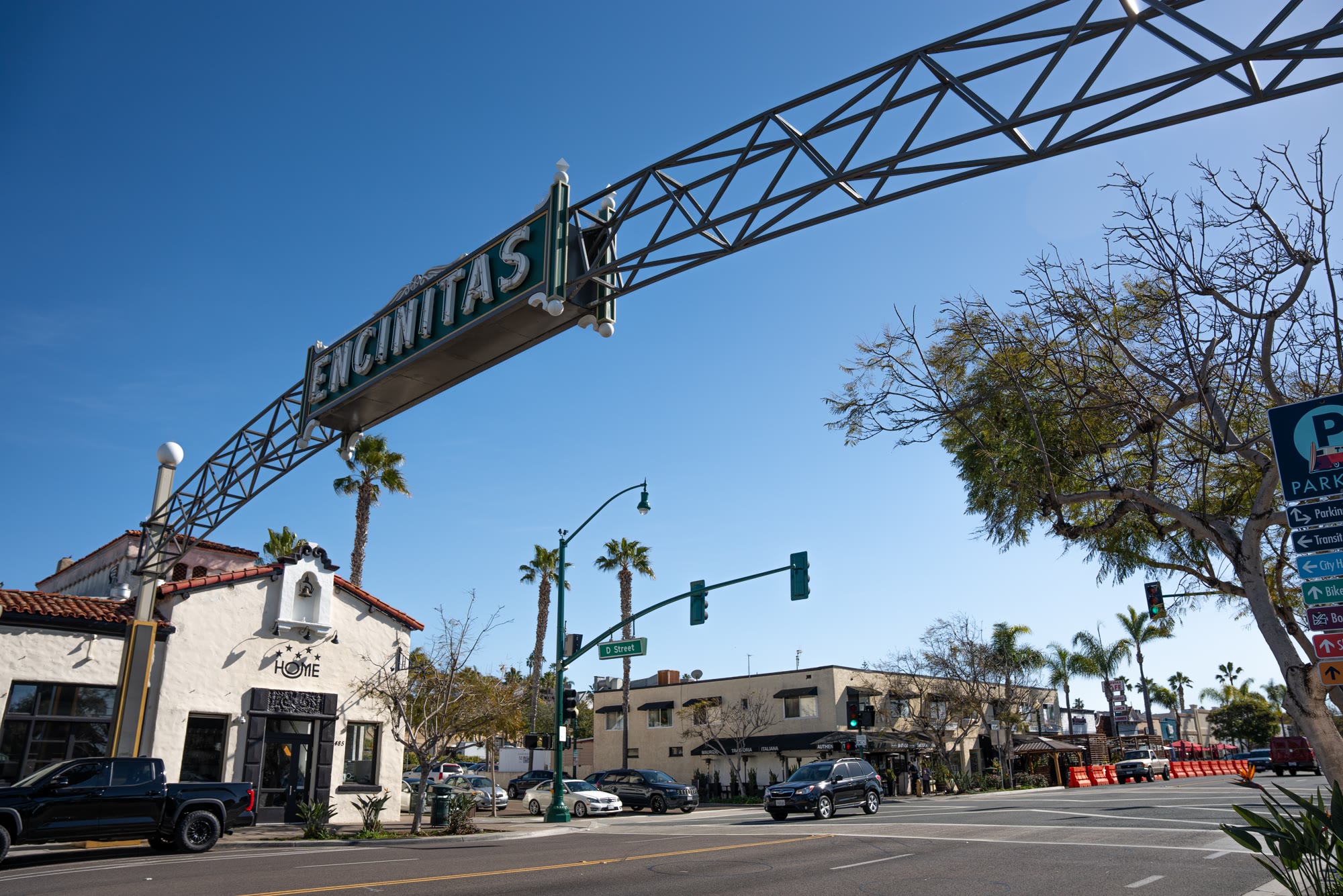 Encinitas Sign on highway 101 on a beautiful sunny Day