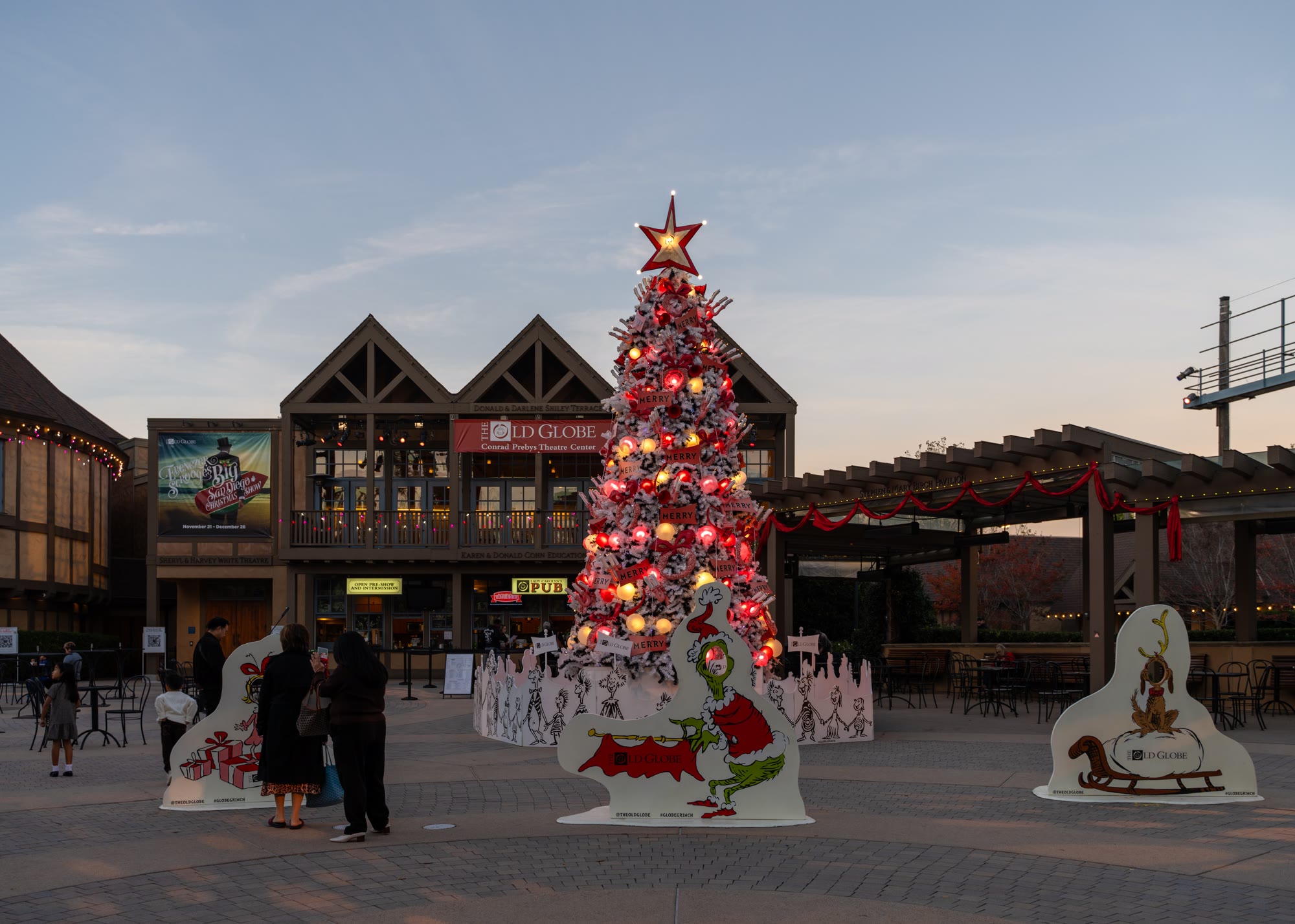 Photo of the Christmas tree at the Old Globe Theatre in