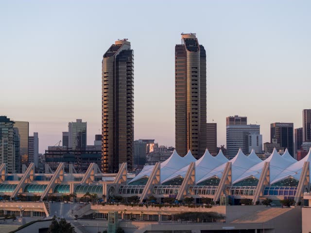 The downtown streets, the skyline and the buildings at San Diego Marina.