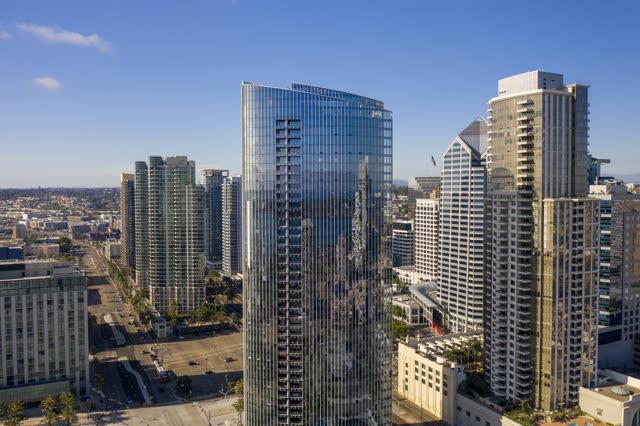 Photography of Pacific Gate by Bosa and Electra in Downtown San Diego during a sunny day | Drone Photo #3