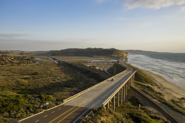 Aerial view of the cliffs, the bridge and the ocean in Del Mar.