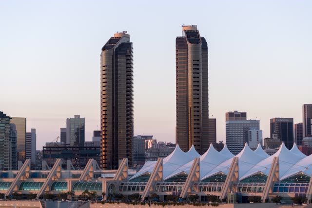 The downtown streets, the skyline and the buildings at San Diego Marina.