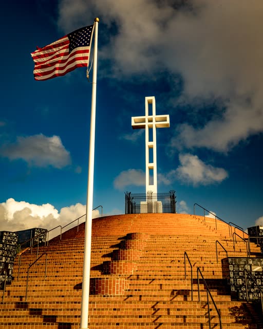 A park, the buildings and open country at Mount Soledad.
