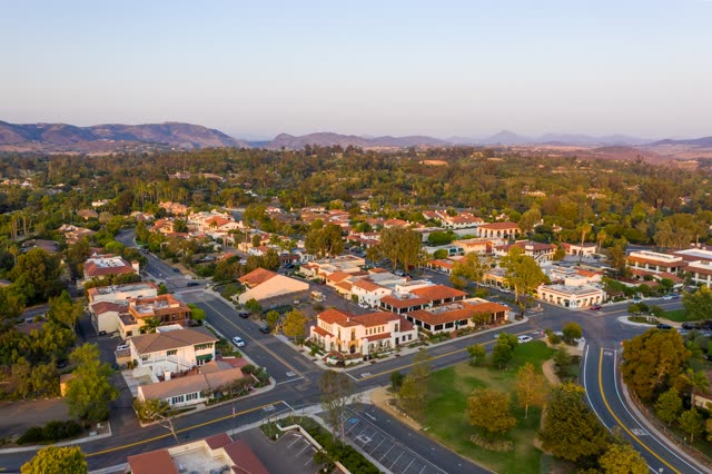 Aerial view of the country inland, homes and the buildings at Covenant.