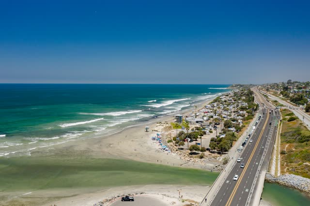 Sunny Summer Day in Cardiff By The Sea, Encinitas. Pipes Beach. San Elijo State Beach. – 8 | Drone Photo
