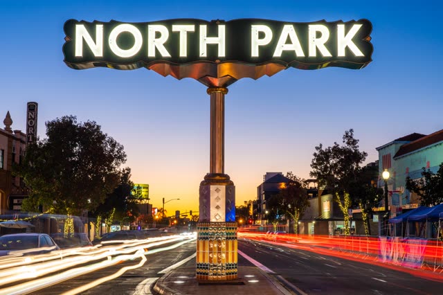 North Park Sign on University Avenue Long Exposure at Night | Photo – 3