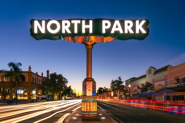 North Park Sign on University Avenue Long Exposure at Night | Photo – 4