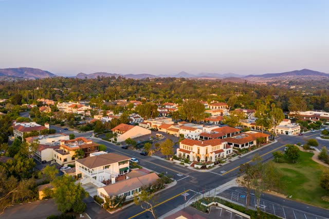 Aerial view of the country inland, homes and the buildings at Covenant.