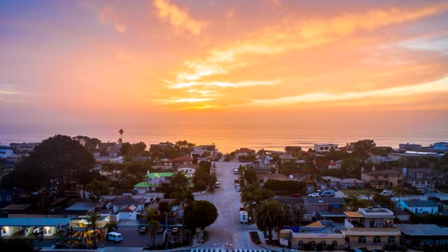 Aerial shot of an amazing sunset over Solana Beach | Drone Photo