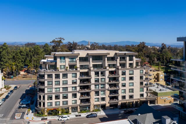 Aerial view of the downtown streets, homes and the buildings at Bankers Hill.