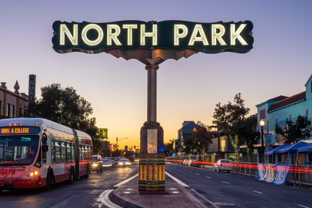 North Park Sign on University Avenue Long Exposure at Night | Photo – 1