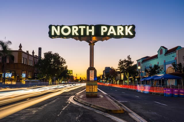 North Park Sign on University Avenue Long Exposure at Night | Photo – 2