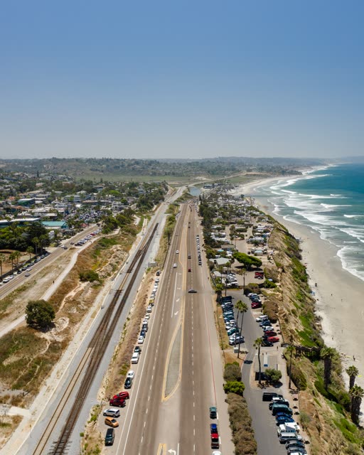 Sunny Summer Day in Cardiff By The Sea, Encinitas. Pipes Beach. San Elijo State Beach. – 1 | Drone Photo