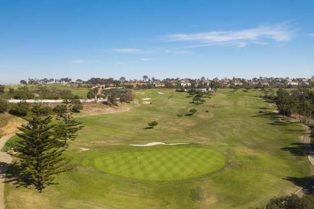 Aerial view of the country inland, homes and open country in Encinitas.
