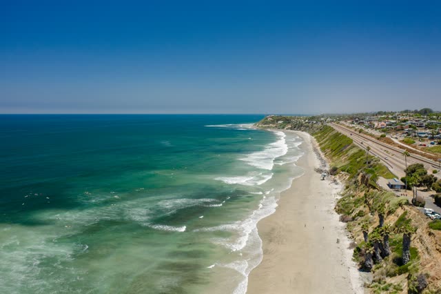 Sunny Summer Day in Cardiff By The Sea, Encinitas. Pipes Beach. San Elijo State Beach. | Drone Photo