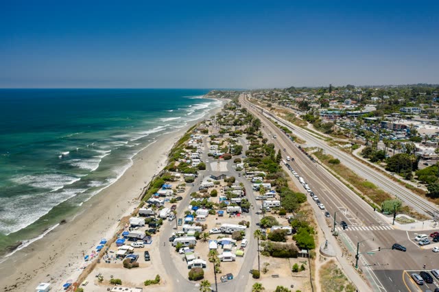 Sunny Summer Day in Cardiff By The Sea, Encinitas. Pipes Beach. San Elijo State Beach. – 2 | Drone Photo