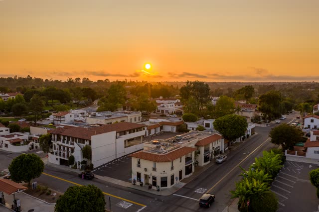 Aerial view of the downtown streets, homes and the buildings at Covenant.