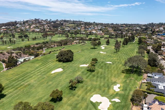 Aerial view of the country inland, homes and open country at La Jolla Country Club.
