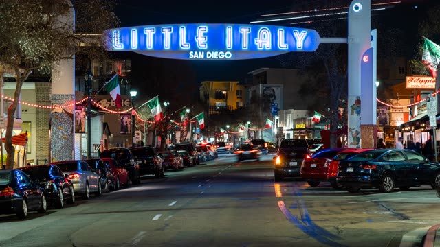 The downtown streets, the buildings and the city at Little Italy.
