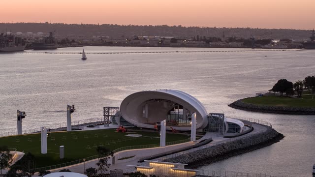 Aerial view of the harbor, boats and the bay at Embarcadero.