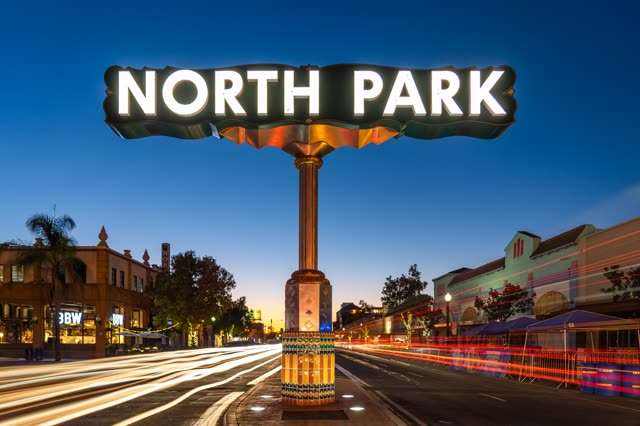 North Park Sign on University Avenue Long Exposure at Night | Photo – 5