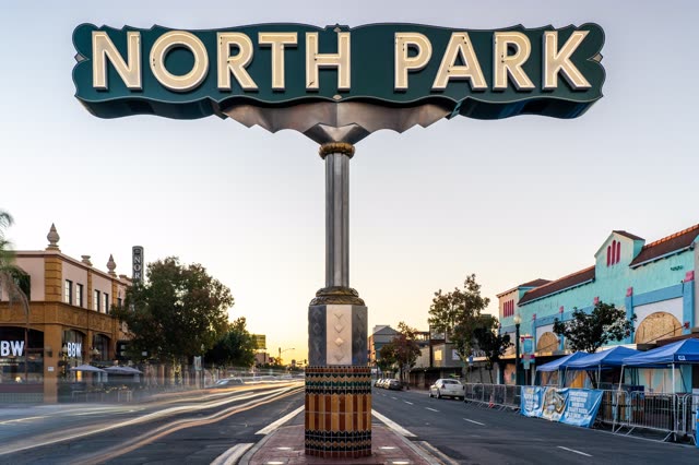 North Park Sign on University Avenue Long Exposure at Night | Photo