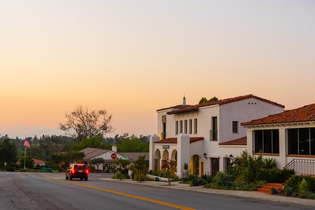 A residential street, homes and the buildings at Covenant.