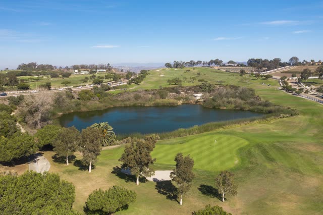Aerial view of the country inland, traffic and open country in Encinitas.
