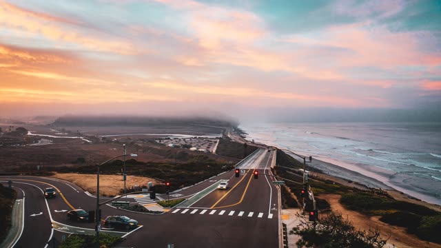 Aerial view of the cliffs, the ocean and the beach at Torrey Pines.