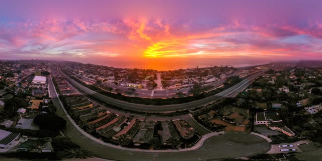 Aerial view of a residential street, the ocean and homes in Solana Beach.